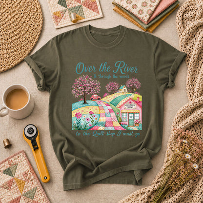 Over The River And Through The Woods To The Quilt Shop T-Shirt - Military Green