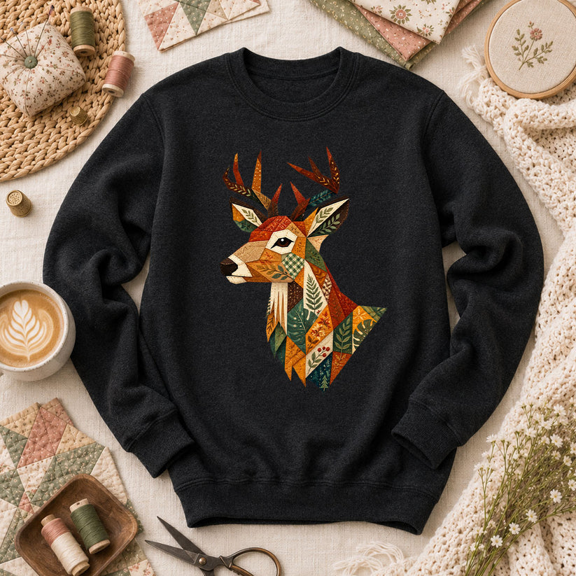 Patchwork Fall Deer Head Long Sleeve - Black