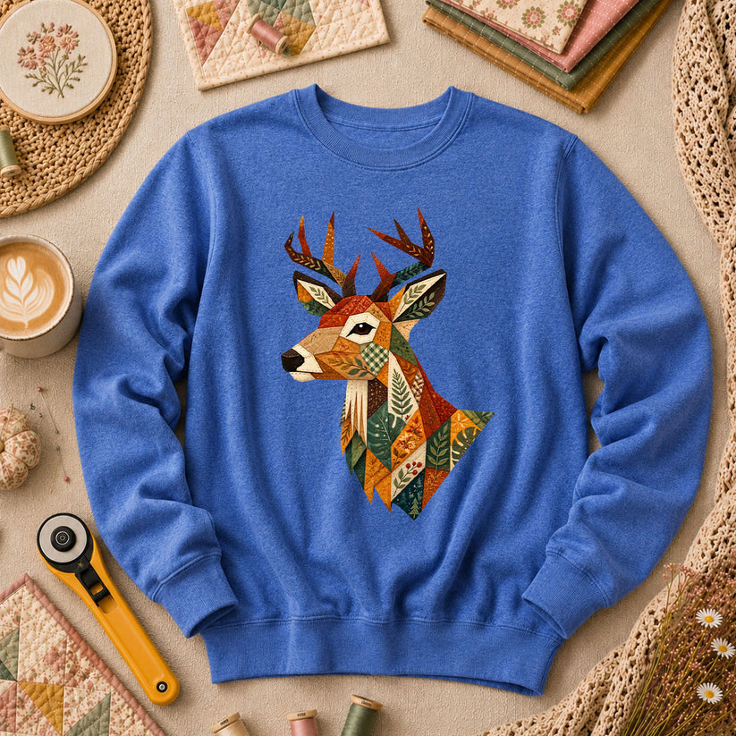 Patchwork Fall Deer Head Long Sleeve - Heather True Royal