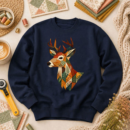 Patchwork Fall Deer Head Long Sleeve - Navy