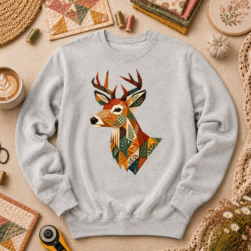 Patchwork Fall Deer Head Long Sleeve - Sport Grey