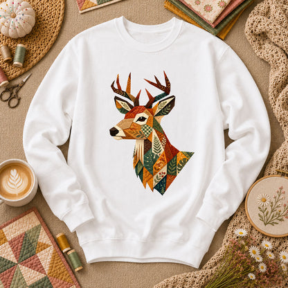 Patchwork Fall Deer Head Long Sleeve - White
