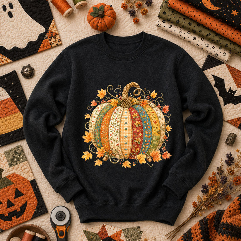 Patchwork Fall Pumpkin Long Sleeve - Black