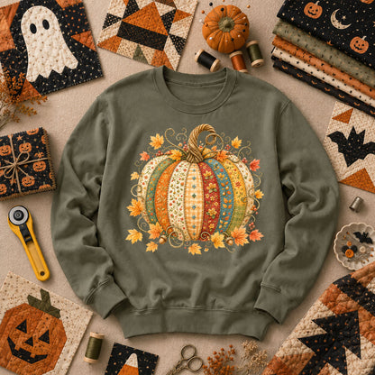 Patchwork Fall Pumpkin Long Sleeve - Military Green