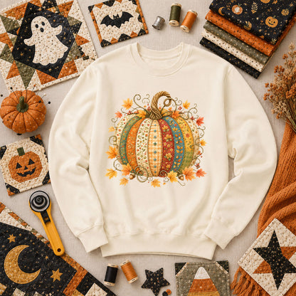 Patchwork Fall Pumpkin Long Sleeve - Natural