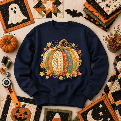 Patchwork Fall Pumpkin Long Sleeve - Navy