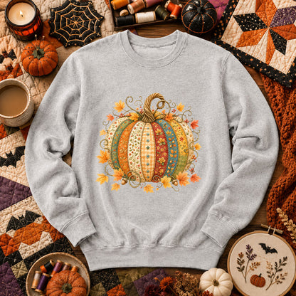 Patchwork Fall Pumpkin Long Sleeve - Sport Grey