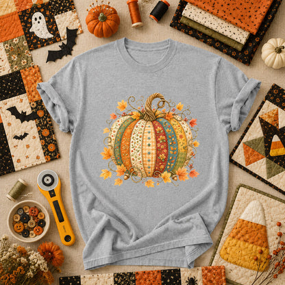 Patchwork Fall Pumpkin T-Shirt - Athletic Heather