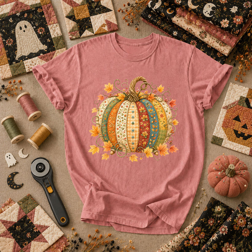 Patchwork Fall Pumpkin T-Shirt - Heather Mauve