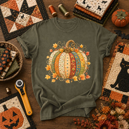 Patchwork Fall Pumpkin T-Shirt - Military Green