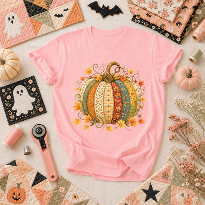 Patchwork Fall Pumpkin T-Shirt - Pink