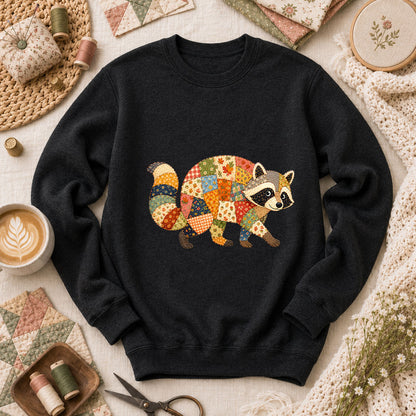 Patchwork Fall Raccoon Long Sleeve - Black