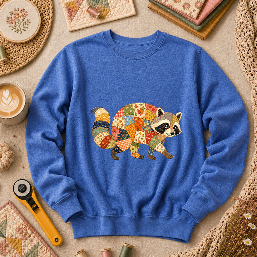Patchwork Fall Raccoon Long Sleeve - Heather True Royal