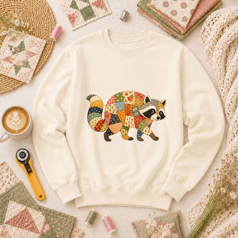 Patchwork Fall Raccoon Long Sleeve - Natural