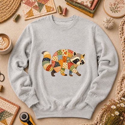 Patchwork Fall Raccoon Long Sleeve - Sport Grey