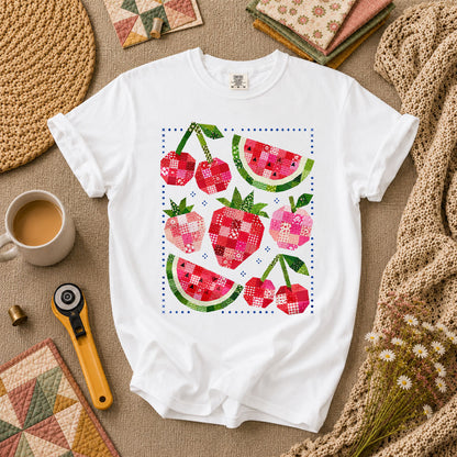 Patchwork Fruits Cherries Watermelon Strawberries T-Shirt - White