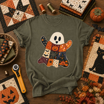 Patchwork Ghost With Halloween Squares T-Shirt - Military Green