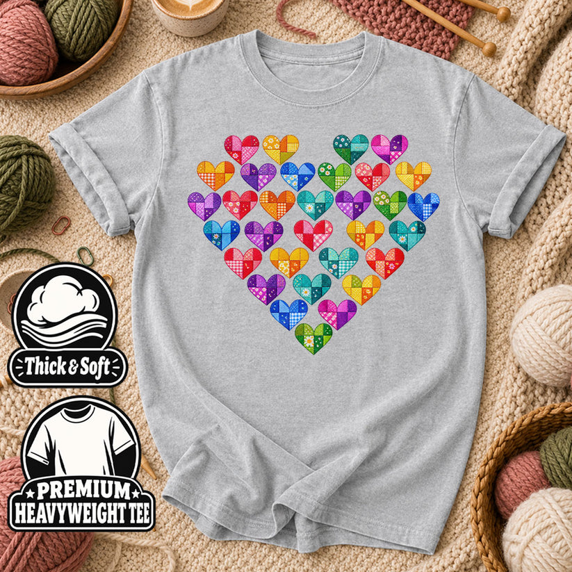 Patchwork Hearts Heart Shape T-Shirt - Athletic Heather