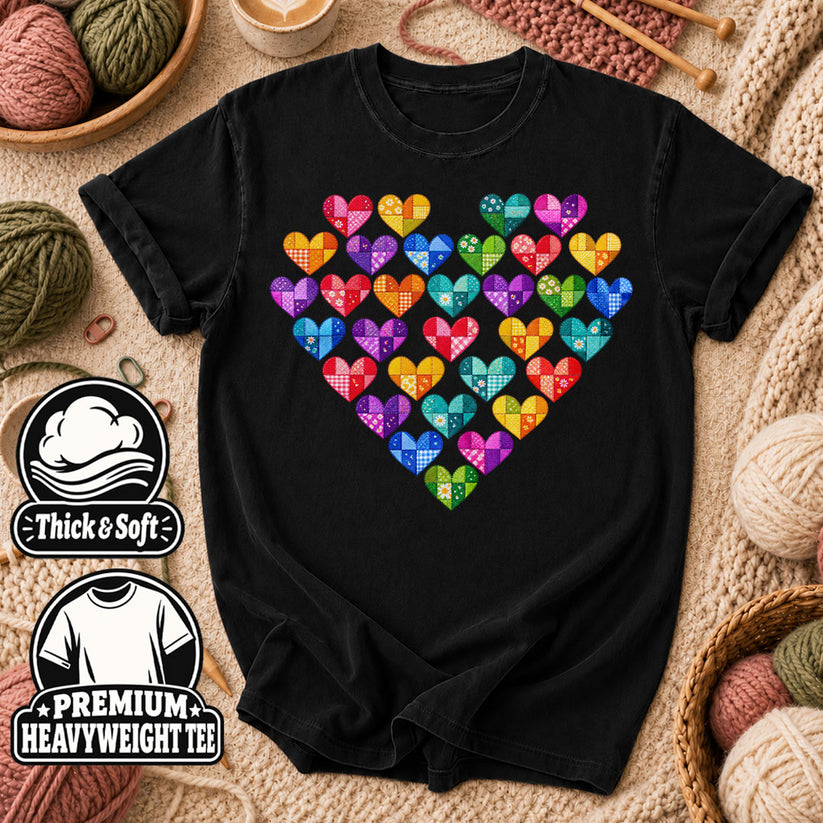 Patchwork Hearts Heart Shape T-Shirt - Black