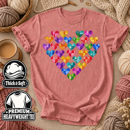Patchwork Hearts Heart Shape T-Shirt - Heather Mauve