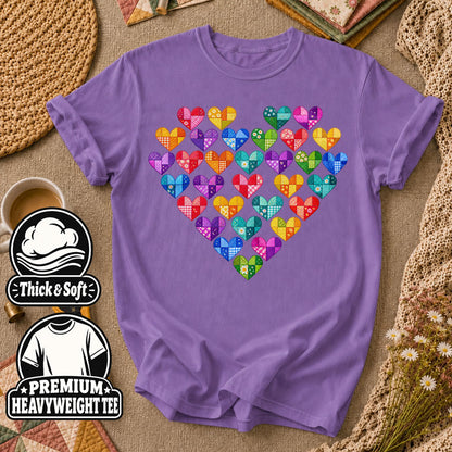 Patchwork Hearts Heart Shape T-Shirt - Heather Team Purple