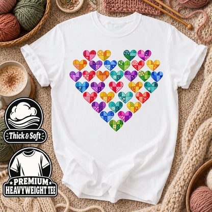 Patchwork Hearts Heart Shape T-Shirt - White