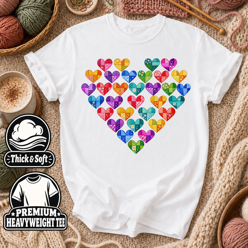 Patchwork Hearts Heart Shape T-Shirt - White