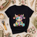 Patchwork Highland Cow With Flowers Women's V-Neck