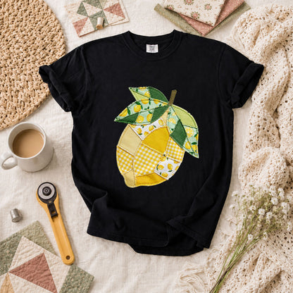 Patchwork Lemon Fruit Quilter T-Shirt - Black