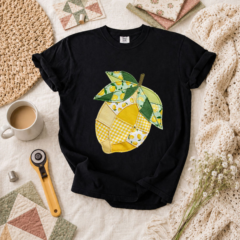 Patchwork Lemon Fruit Quilter T-Shirt - Black