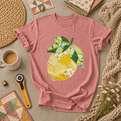 Patchwork Lemon Fruit Quilter T-Shirt - Heather Mauve