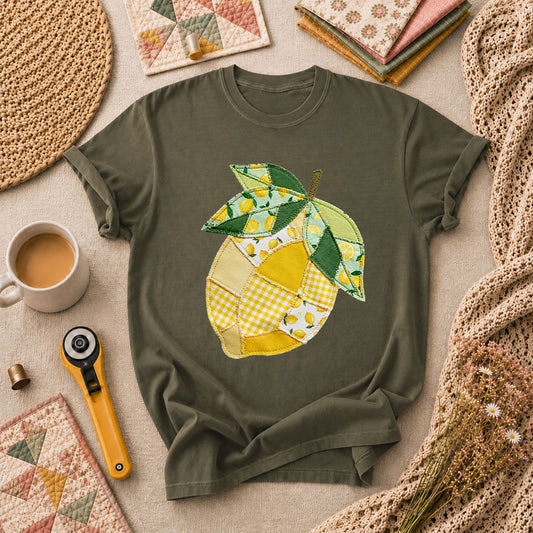 Patchwork Lemon Fruit Quilter T-Shirt - Military Green