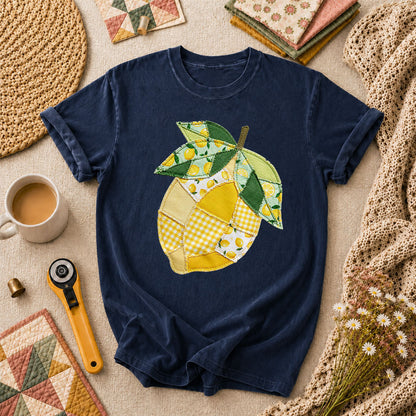 Patchwork Lemon Fruit Quilter T-Shirt - Navy