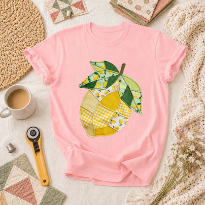 Patchwork Lemon Fruit Quilter T-Shirt - Pink