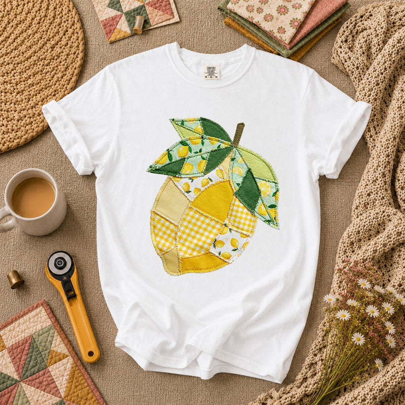 Patchwork Lemon Fruit Quilter T-Shirt - White