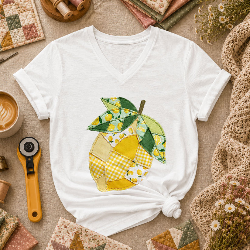 Patchwork Lemon Fruit Quilter Women's V-Neck - White