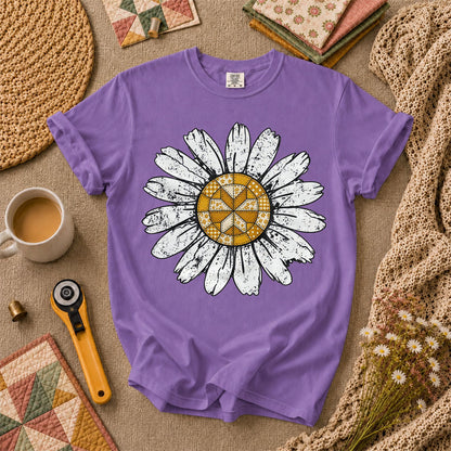 Patchwork Quilt Block Daisy T-Shirt - Heather Team Purple