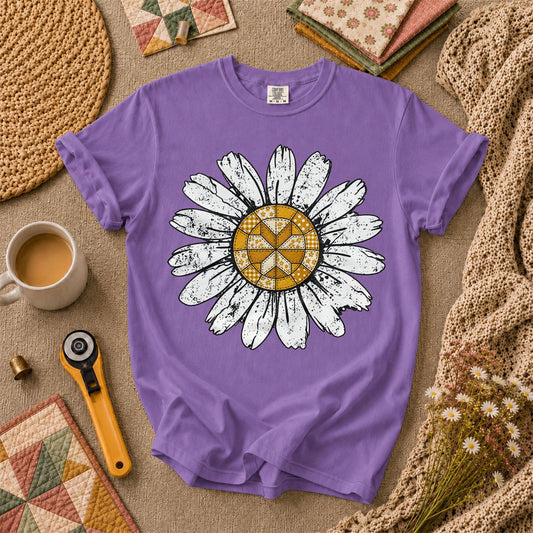 Patchwork Quilt Block Daisy T-Shirt - Heather Team Purple