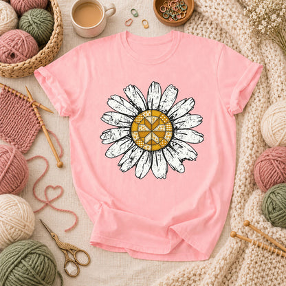 Patchwork Quilt Block Daisy T-Shirt - Pink