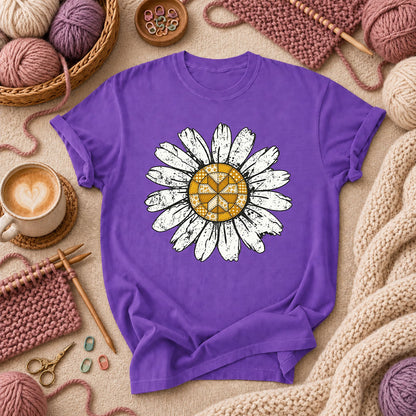 Patchwork Quilt Block Daisy T-Shirt - Purple