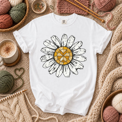 Patchwork Quilt Block Daisy T-Shirt - White