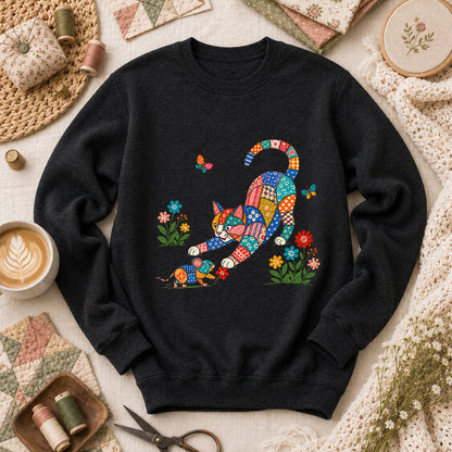 Patchwork Quilt Cat And Mouse Long Sleeve - Black