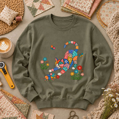 Patchwork Quilt Cat And Mouse Long Sleeve - Military Green