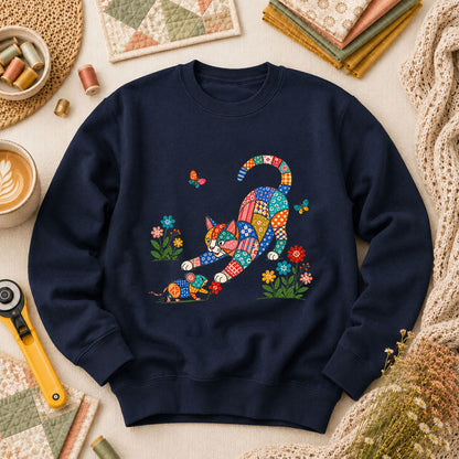 Patchwork Quilt Cat And Mouse Long Sleeve - Navy