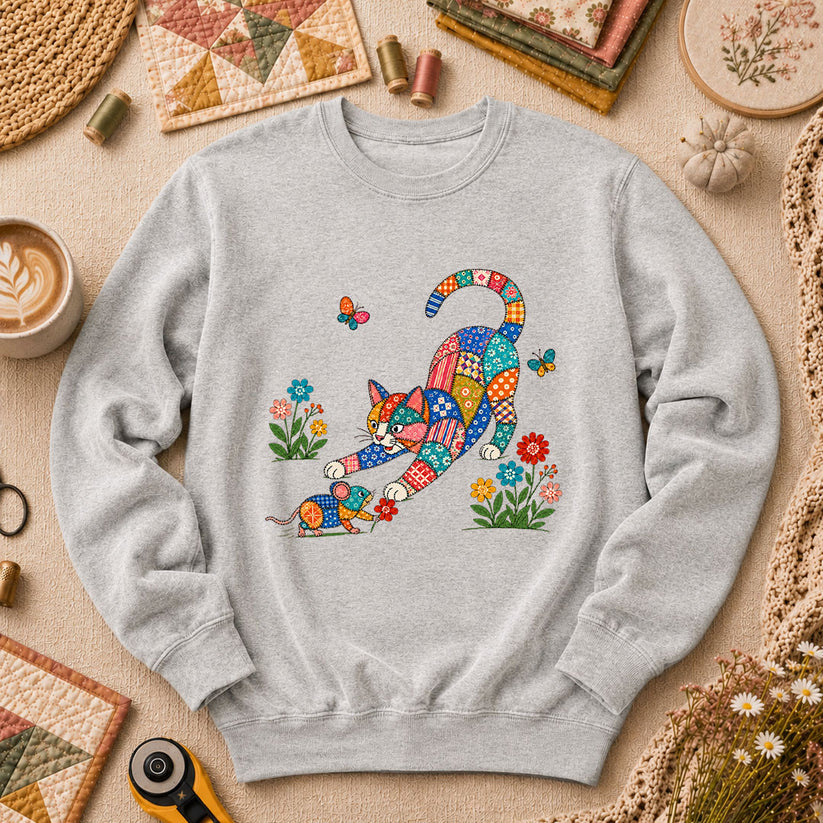 Patchwork Quilt Cat And Mouse Long Sleeve - Sport Grey