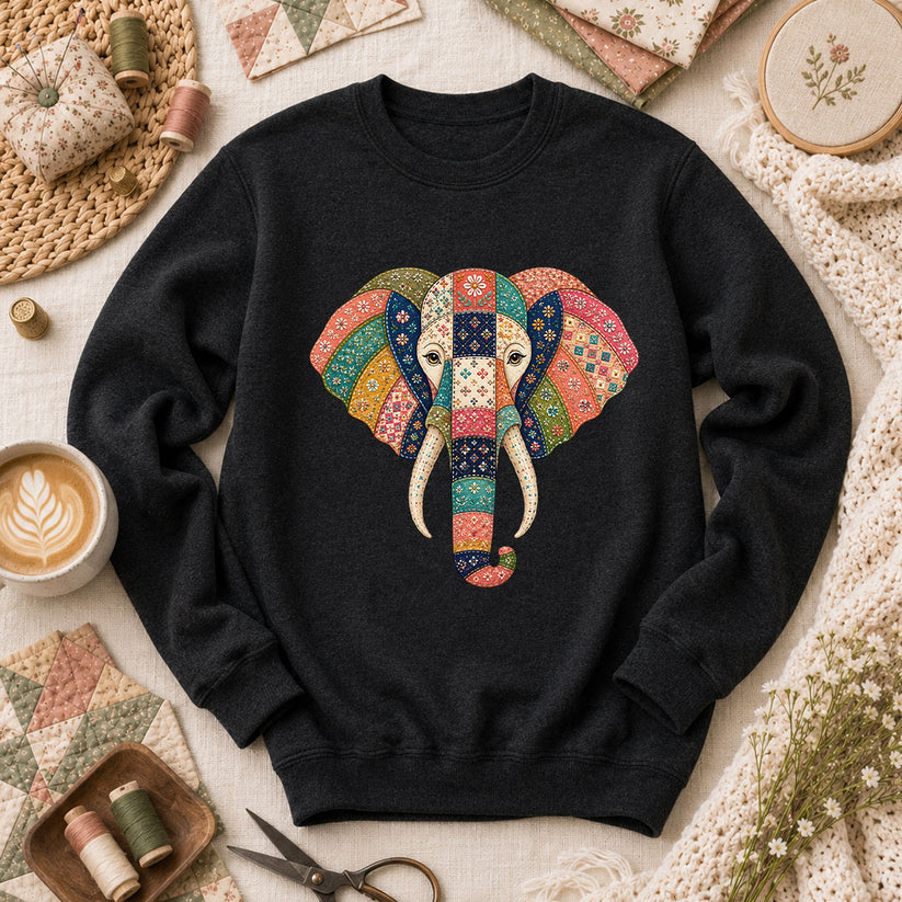 Patchwork Quilt Elephant Head Long Sleeve - Black