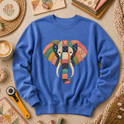 Patchwork Quilt Elephant Head Long Sleeve - Heather True Royal