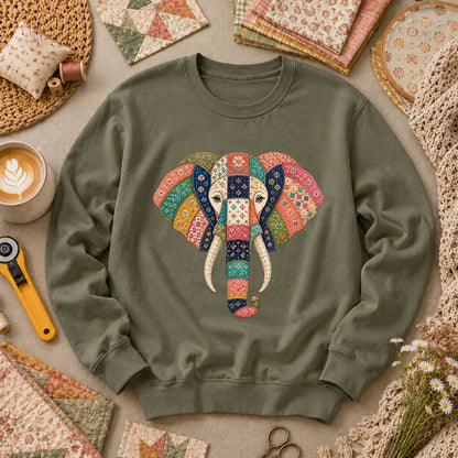Patchwork Quilt Elephant Head Long Sleeve - Military Green