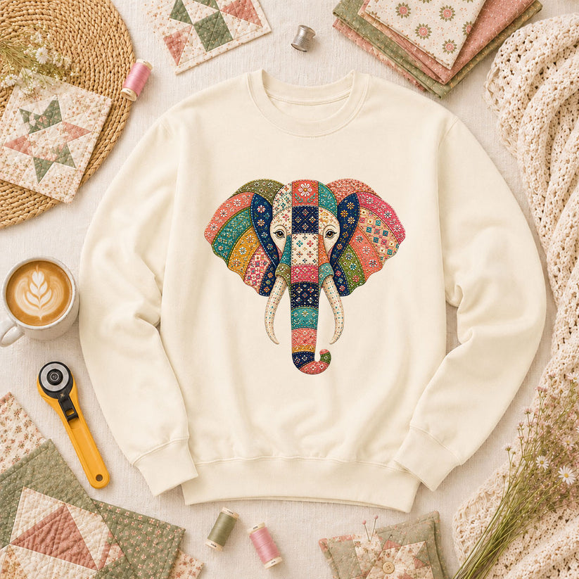 Patchwork Quilt Elephant Head Long Sleeve - Natural