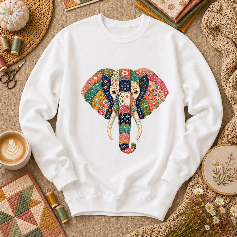 Patchwork Quilt Elephant Head Long Sleeve - White